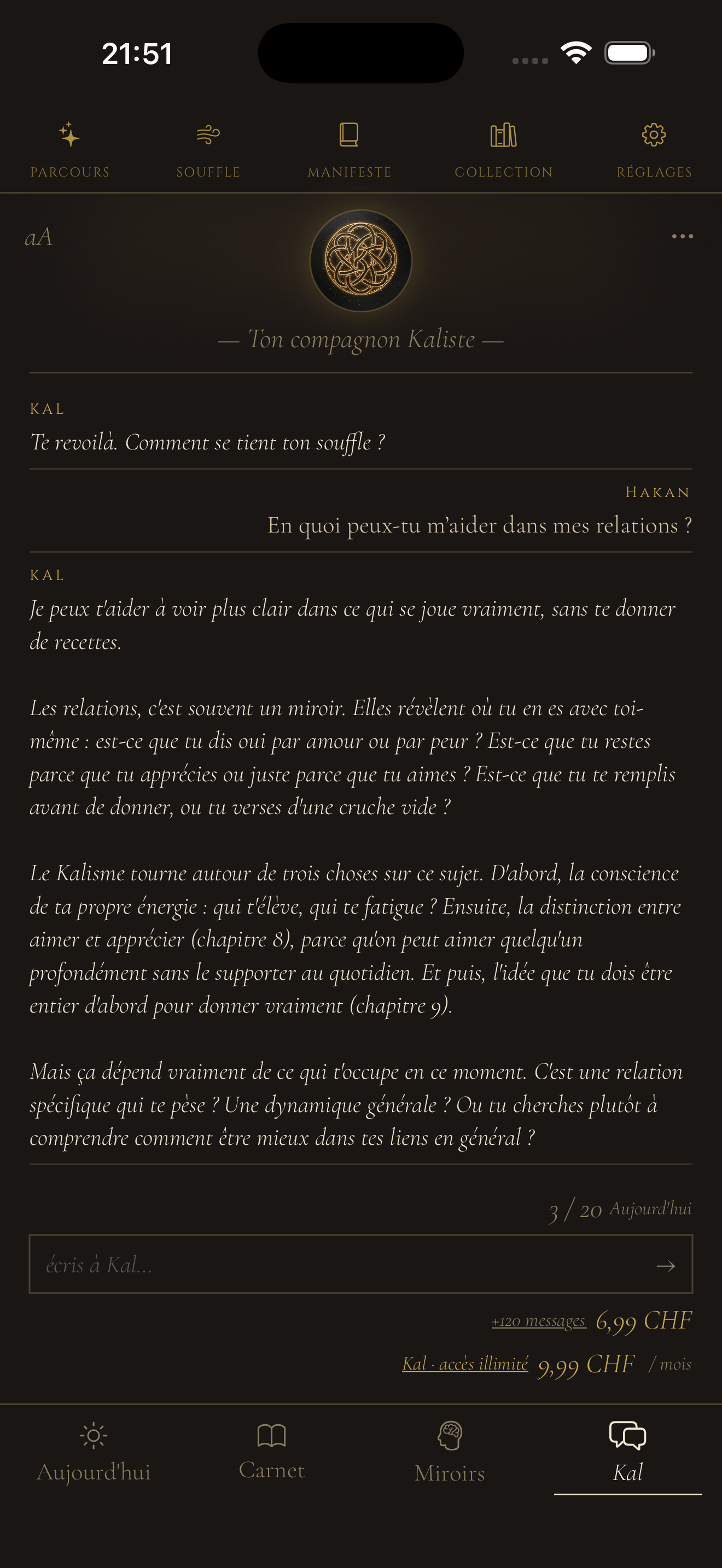 Kal · Compagnon, Kalisme app