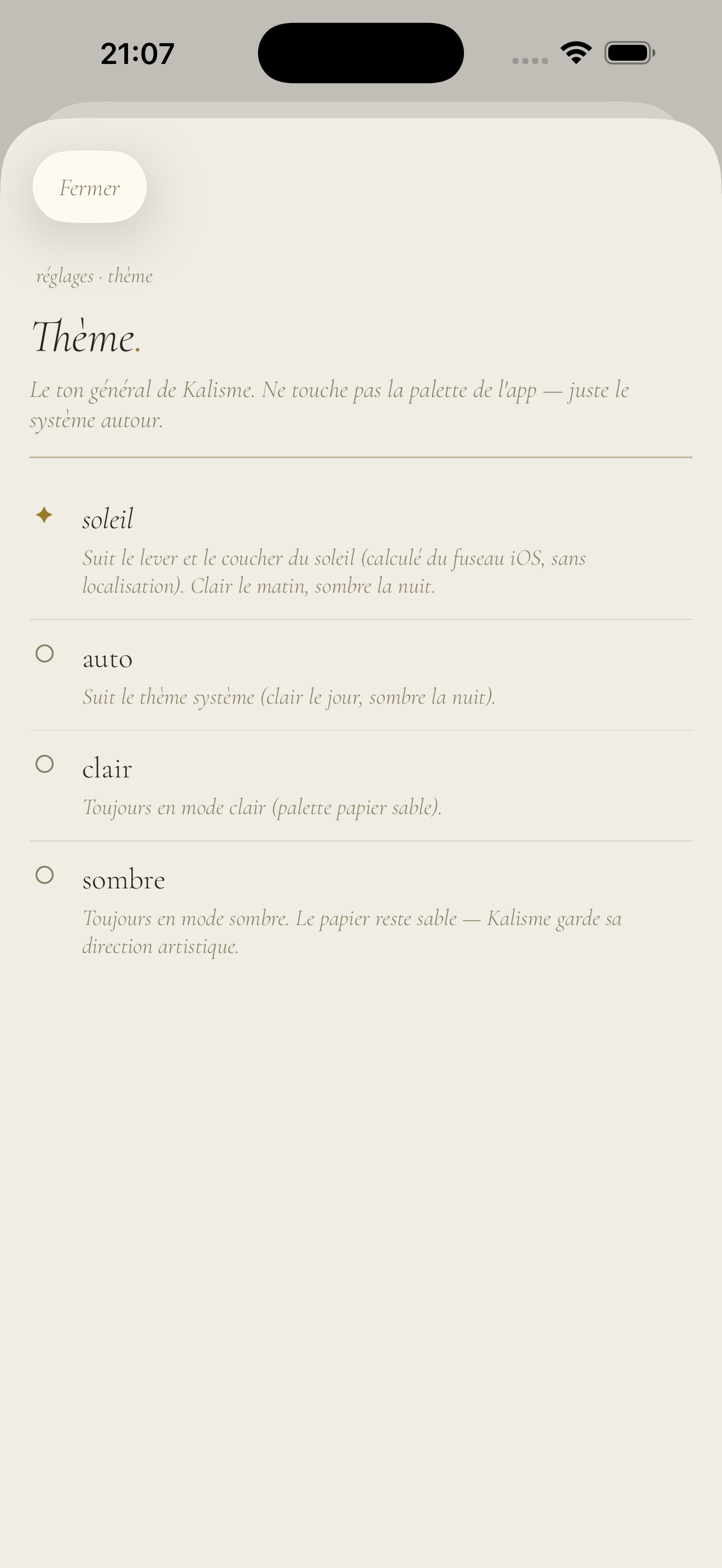 Thème solaire, Kalisme app