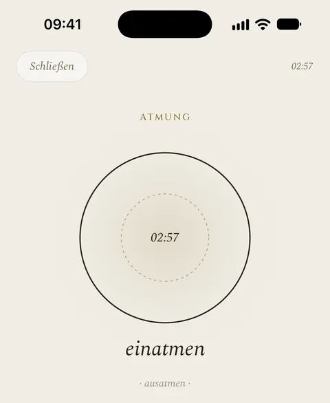 Der Bildschirm Atmung der App