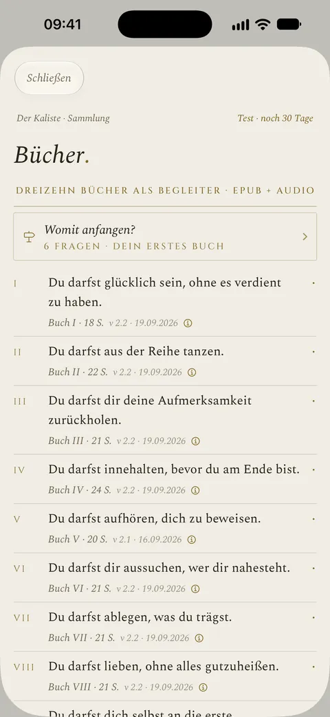 Die Bücher der Sammlung in der App
