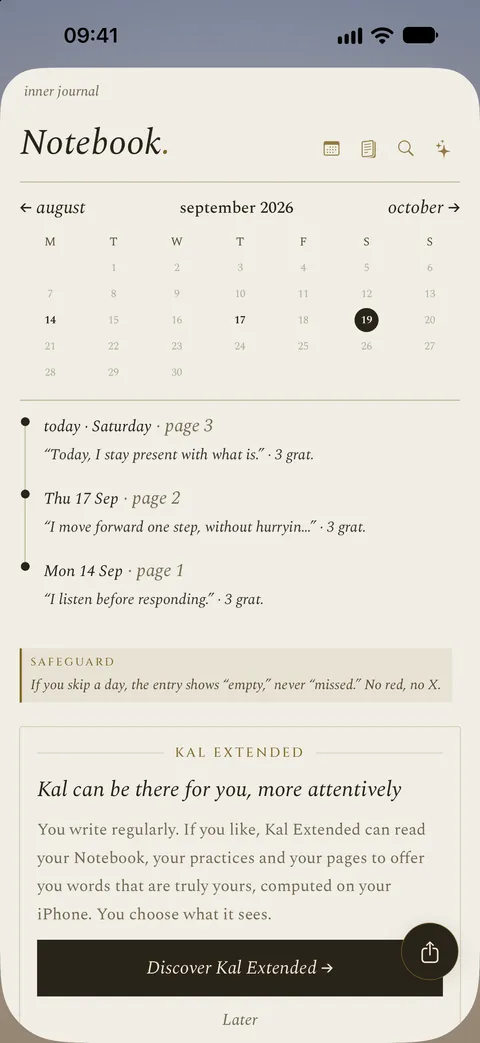 The app’s notebook