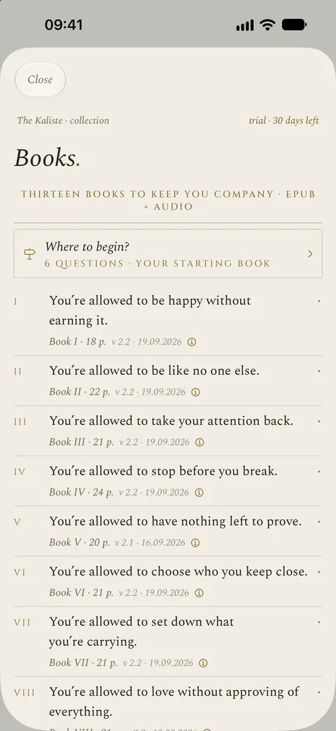 The books of the Collection in the app