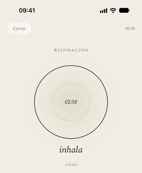 La pantalla Respiración de la app