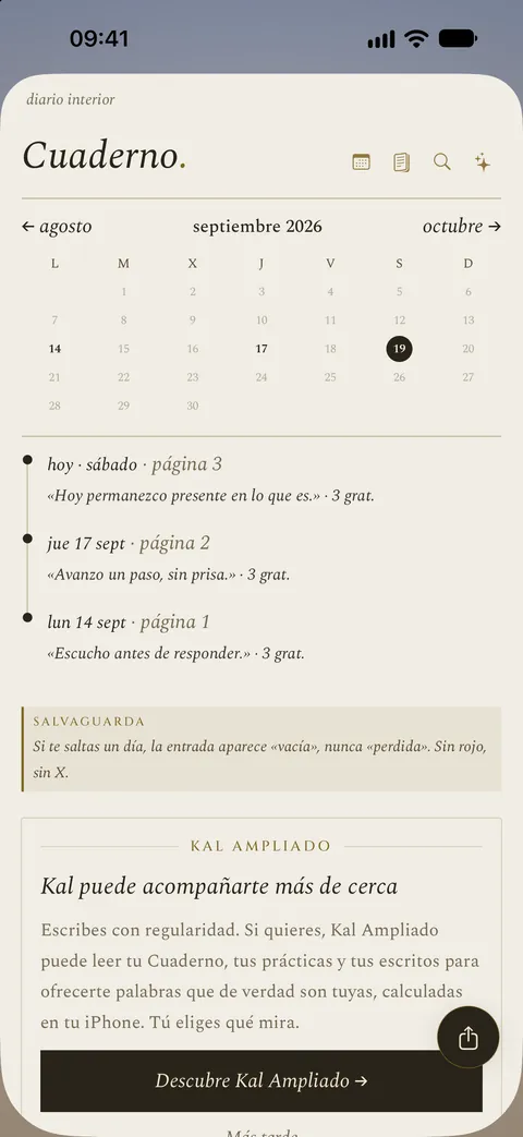 El cuaderno de la app