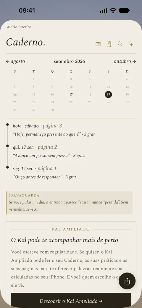 O caderno do app