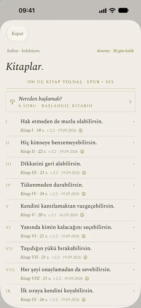 Uygulamadaki Koleksiyon kitapları