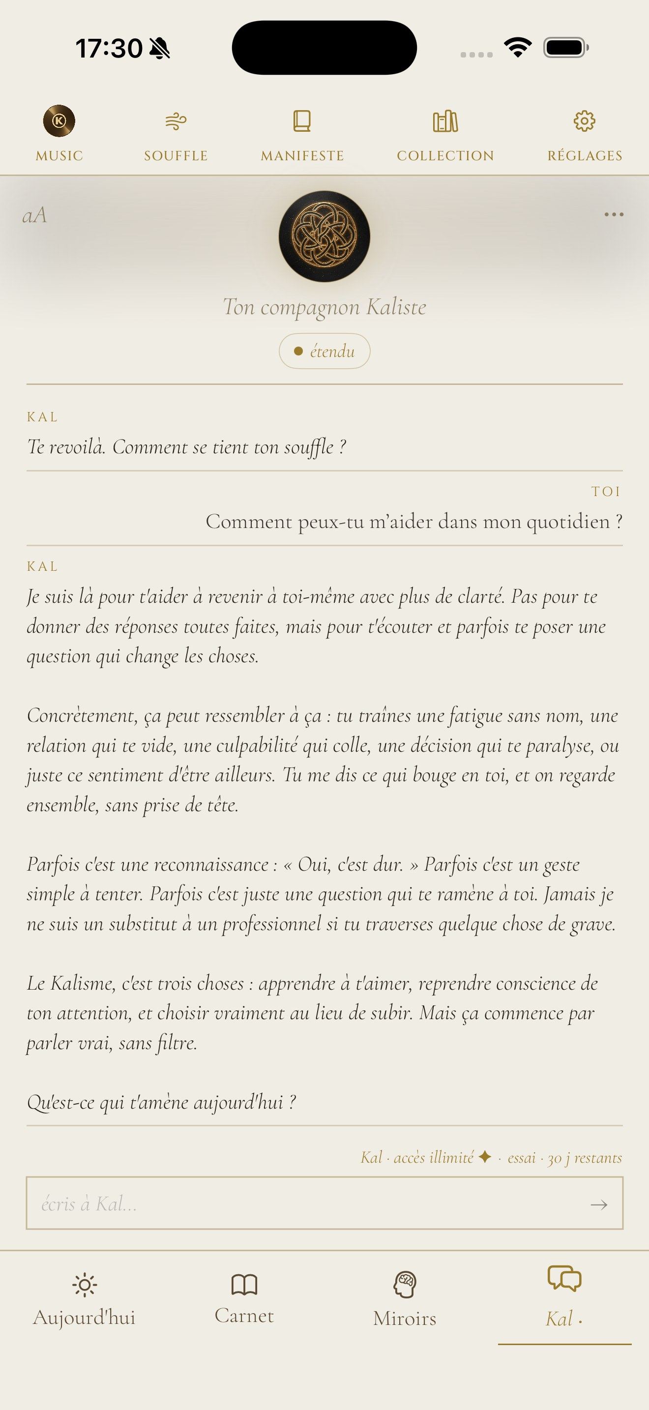 Kal · Compagnon, Kalisme app