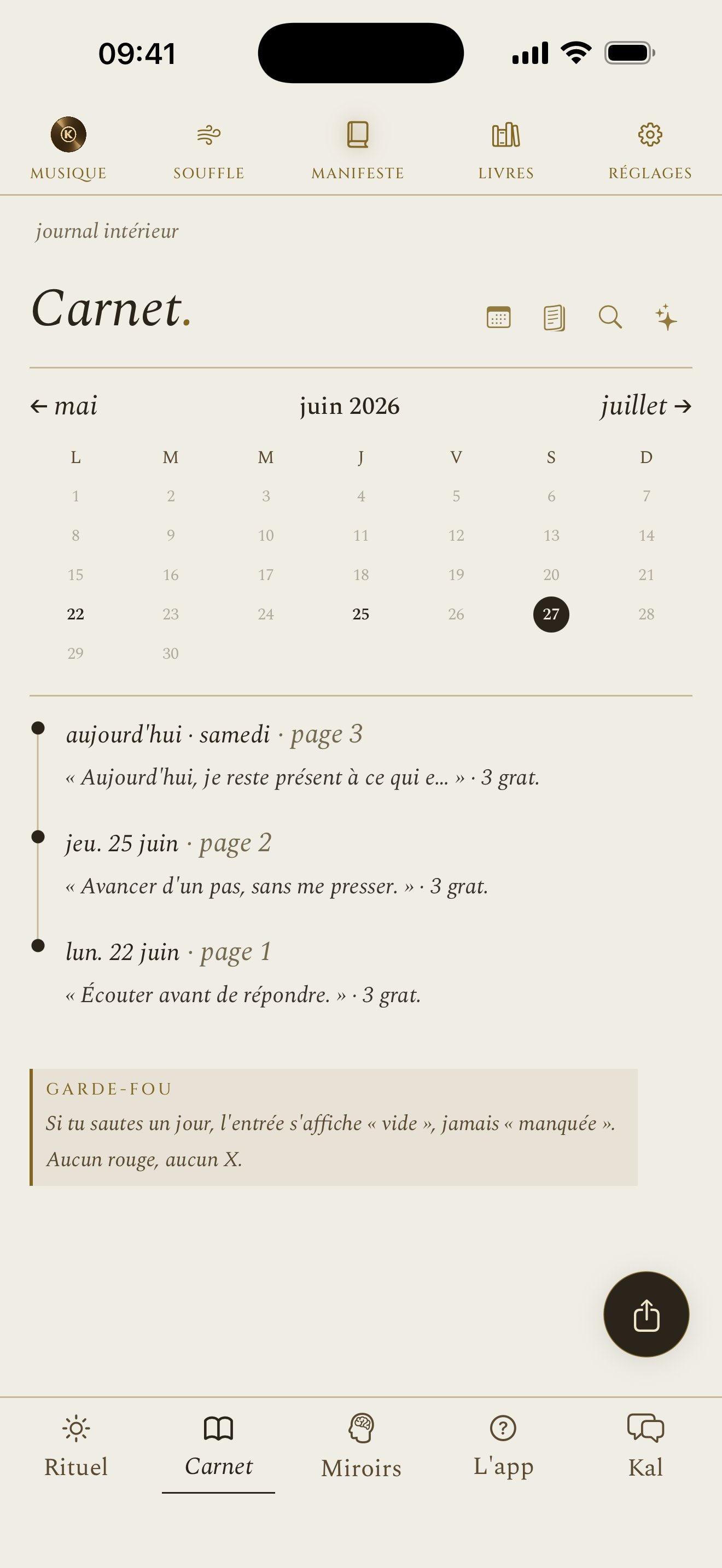 Carnet redessiné, Kalisme app