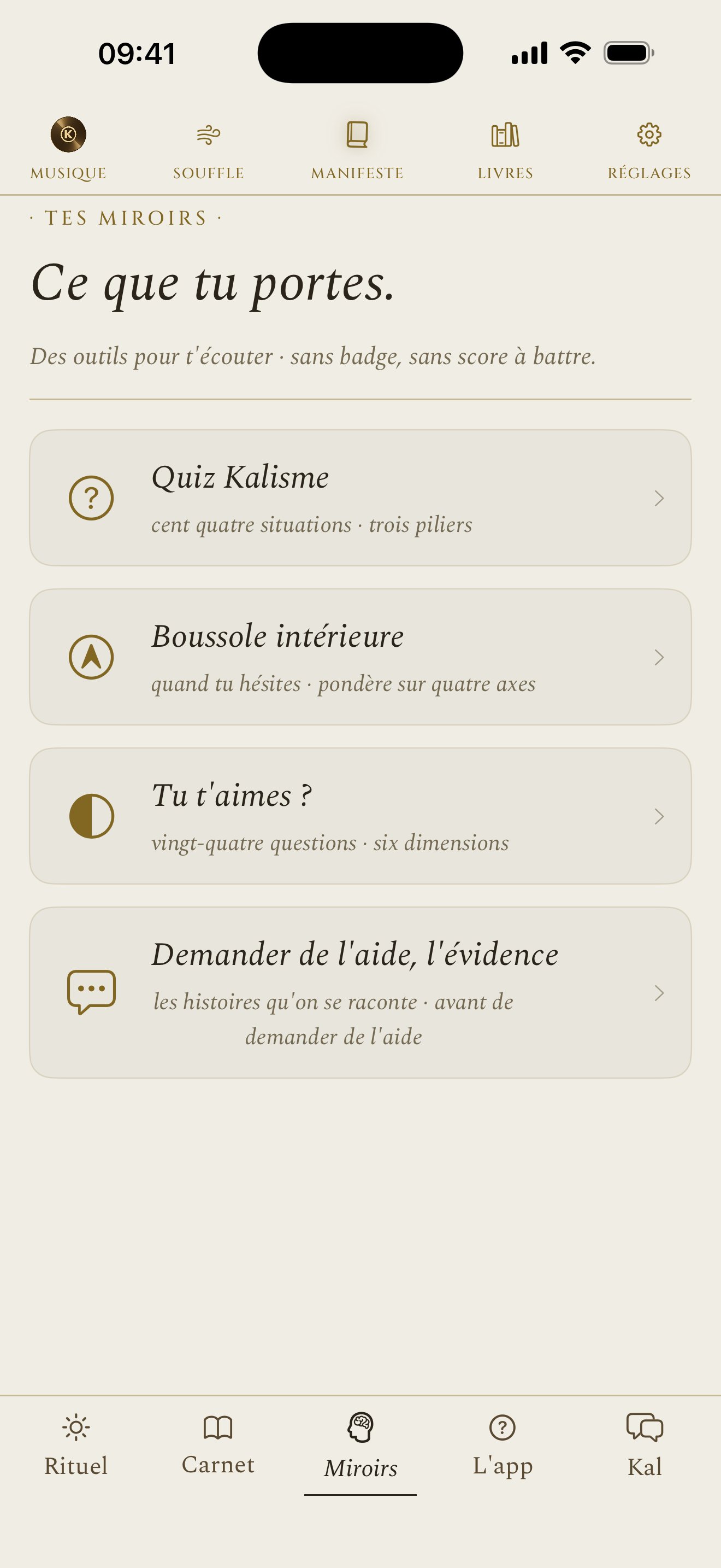Miroirs, Kalisme app