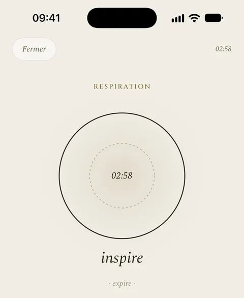 L’écran Respiration de l’app