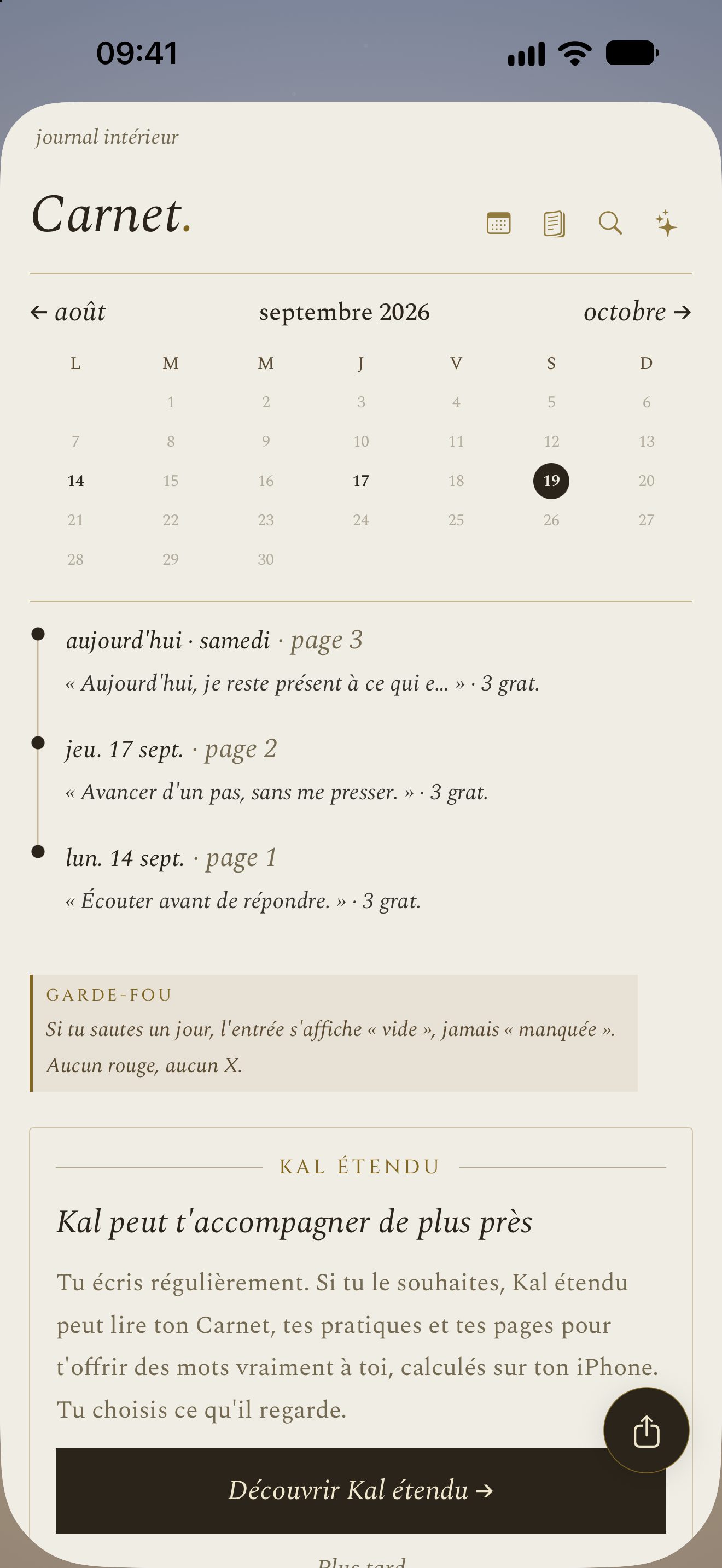 Carnet redessiné, Kalisme app