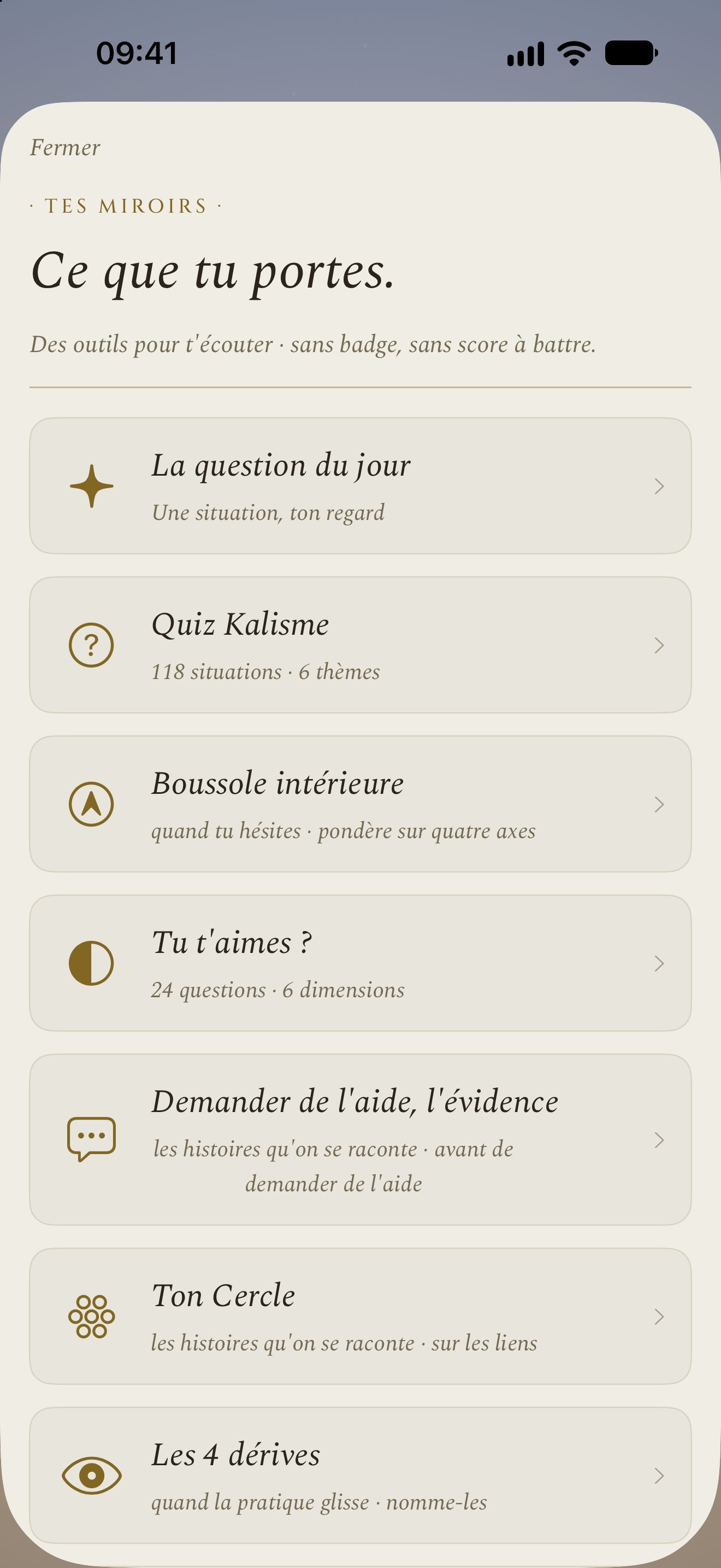Miroirs, Kalisme app