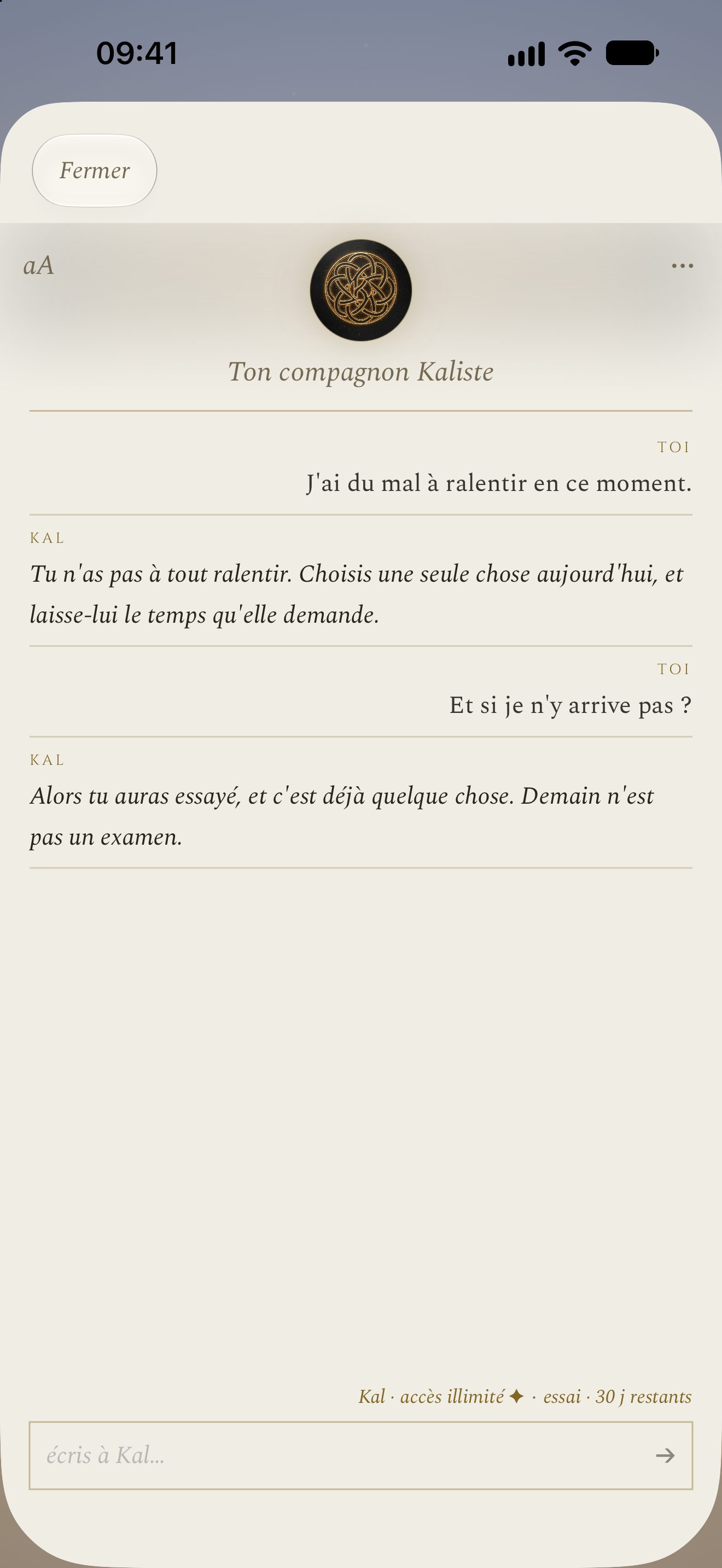 Kal · Compagnon, Kalisme app