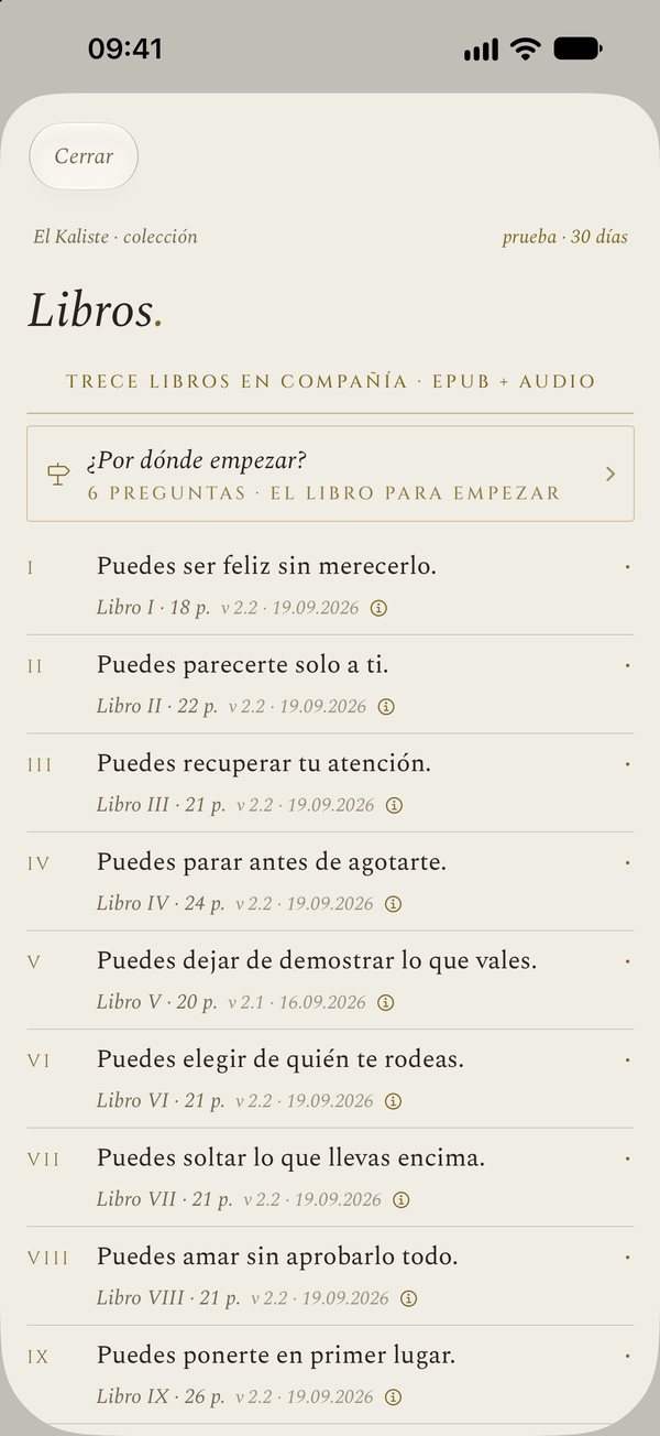 Los 13 libros de la Colección, en la aplicación.