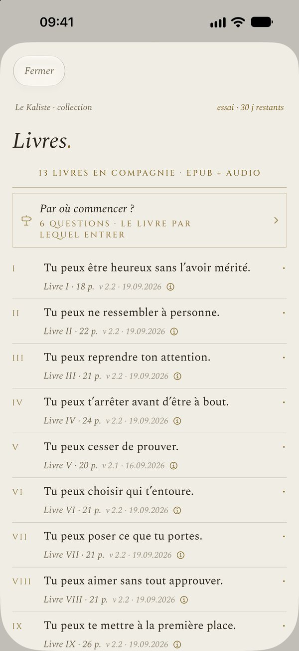 Les 13 livres de la Collection, dans l’application.