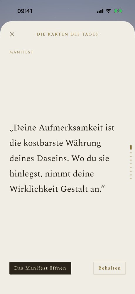 Die Karten des Tages: höchstens zehn Karten aus den Büchern und dem Manifest, dann ein Ende.