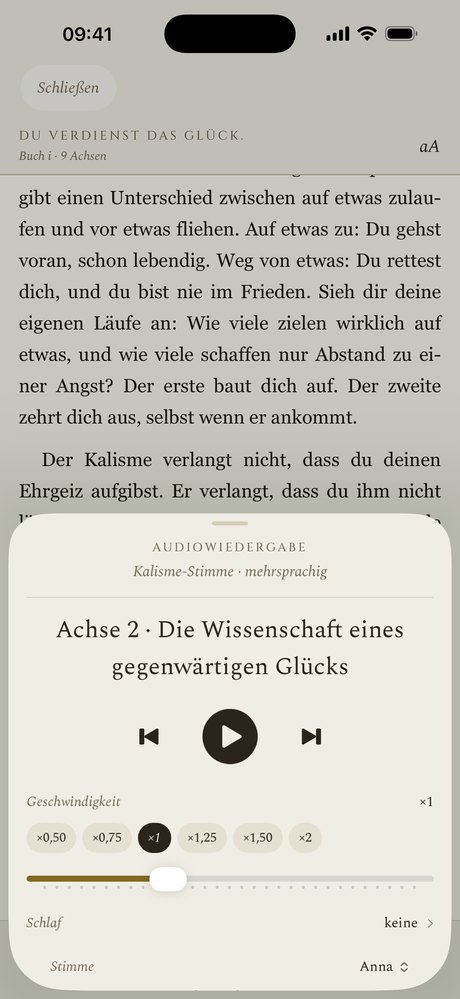 Der Kalisme-Reader mit geöffneter Audiowiedergabe eines Buchs.