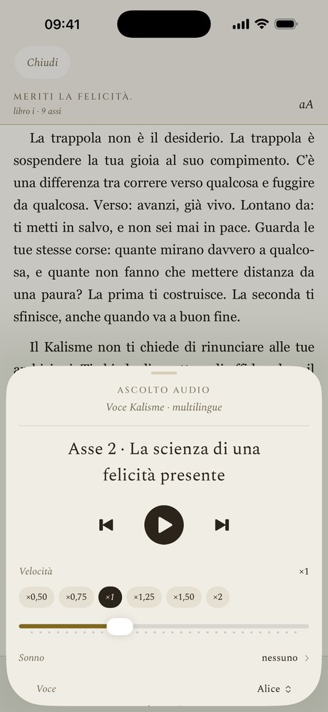 Il lettore Kalisme, con la riproduzione audio aperta su un libro.